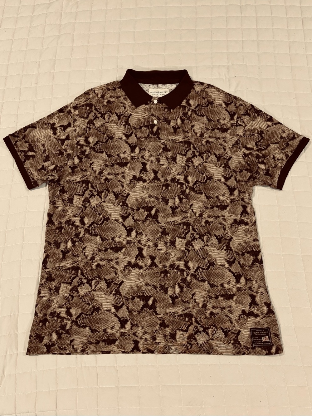 Denim & Supply Ralph Lauren Men's Polo Shirt Snake Skin Print Brown Collar XXL